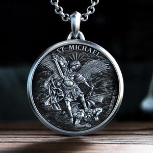 Personalized Silver Archangel Michael Necklace, Handmade St. Michael Pendant, Religious Men's Jewelry, Unique Christian Gift