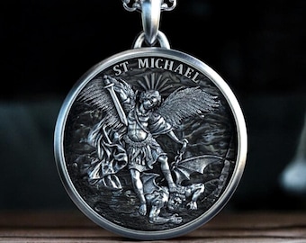 Personalized Silver Archangel Michael Necklace, Handmade St. Michael Pendant, Religious Men's Jewelry, Unique Christian Gift