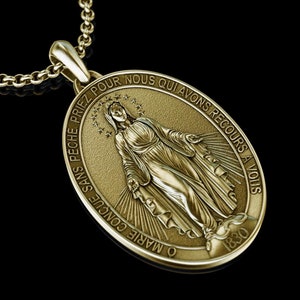 Medalla Milagrosa de oro hecha a mano, colgante de la Santísima Madre de oro, colgante de la Virgen María, regalo religioso cristiano de oro, Nuestra Señora de las Gracias