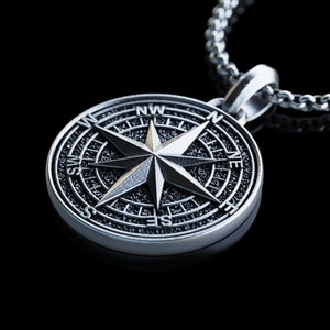 Handmade Silver Compass Necklace, Personalized North Star Pendant, Polaris Star Necklace, Gift for Sailors, Christmas Gifts image 1