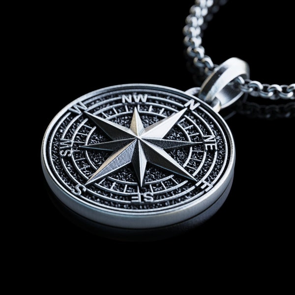 Handgefertigte Silber Kompass Halskette, personalisierte Nordstern Anhänger, Polaris Halskette, Geschenk für Segler, Weihnachtsgeschenke
