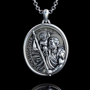 Gepersonaliseerde Sint-Christoffel zilveren ketting, handgemaakte Sint-Christoffel-hanger, katholieke sieraden, religieuze mannen cadeau, christelijke hanger
