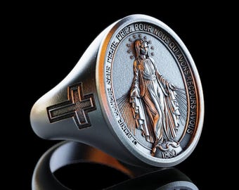 Personalized Silver Miraculous Medal Ring, Sterling Silver Holy Mother Ring,Handmade Silver Virgin Mary Ring,Religious Christian Silver Gift