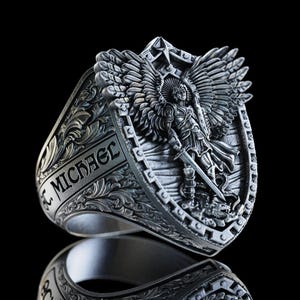Handmade Archangel Michael Silver Ring, Personalized St. Michael Ring, Religious Jewelry, Savior Gift,Valentines Gift,Gift for Religious Men