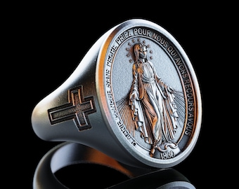 Personalized Silver Miraculous Medal Ring, Sterling Silver Holy Mother Ring,Handmade Silver Virgin Mary Ring,Religious Christian Silver Gift