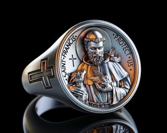 Personalized Silver Saint Francis Ring, Handmade Savior Men Ring, Christian Saint  Francis Signet Ring, Catholic Jewelry, Religious Men Gift