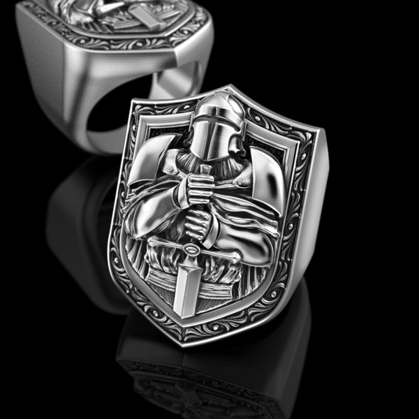 Bague homme chevalier médiéval en argent sterling, bague homme en argent 925 fait main croisé chrétien, gitane en argent pour homme, accessoire templier, cadeau pour homme