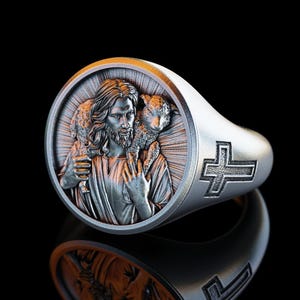 Personalized Jesus Christ Silver Ring, Religious Christian Jewelry, , Savior Jesus Signet Ring, Religious Men Gift