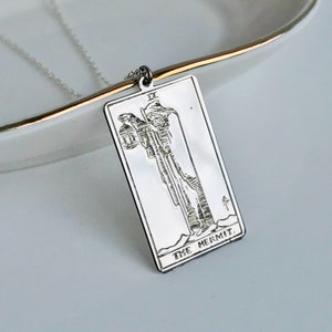 De Kluizenaar Tarot Card Zilveren Ketting, Gepersonaliseerde Tarot Card Hanger, Tarot Deck, Tarot Sieraden, Mystic Arts, Tarotcard ketting