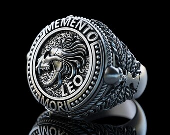 Anillo de plata del signo del zodíaco Leo, anillo Leo del signo astrológico, joyería del zodíaco Leo, regalo para el hombre Leo, anillo de signo Leo grabado, joyería del horóscopo