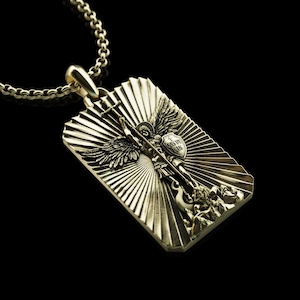Handgemachte Erzengel St. Michael Halskette, personalisierter Gold Erzengel Anhänger, St. Michael Gold Herren Anhänger, religiöses Geschenk für Männer