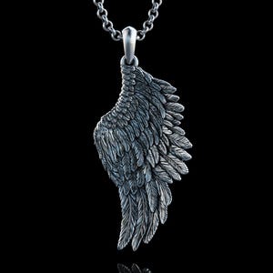 Handmade Angel Wing Silver Necklace, Guardian Angel Wing Silver Pendant, Dove Wing Pendant, Archangel Wing Charm, Gift For Religious Men