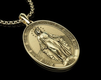 Handgefertigte Goldmedaille der Wundertätigen, Goldanhänger der Heiligen Mutter, Anhänger der Jungfrau Maria, religiöses christliches Goldgeschenk, Unsere Liebe Frau der Gnaden