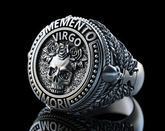 Anillo de plata del signo del zodíaco Virgo, anillo de Virgo del signo astrológico, joyería del zodíaco, regalo para el hombre Virgo, anillo de Virgo grabado, joyería del horóscopo