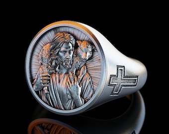 Personalized Jesus Christ Silver Ring, Religious Christian Jewelry, , Savior Jesus Signet Ring, Religious Men Gift