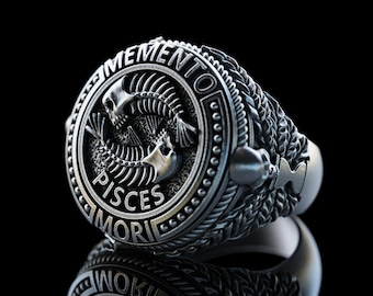 Pisces Zodiac Sign Silver Ring, Personalized  Pisces Ring, Pisces Zodiac Jewellery, Gift for Pisces Man,Relief Pisces Ring,Horoscope Jewelry