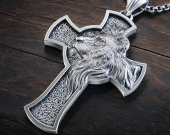 Personalized Silver Lion Cross Pendant, African Lion Cross