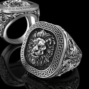 Lion ring,Signet Lion Ring,Lion Silver Ring ,Animal Jewellery, Husband Gift Ring, Gift for Men,Personalized Valentines day gift for men image 1