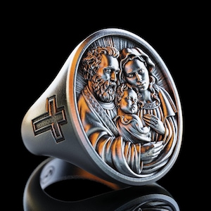 Personalisierte Heilige Familie Silber Ring, Handgemachter Heiliger Joseph Jungfrau Maria Baby Jesus Ring, Baby Jesus Ring, Religiöses Schmuck Geschenk, Katholisches Geschenk