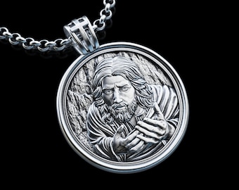 Handmade Silver Jesus Necklace,3D Jesus Mens Pendant, Messiah Jesus Charm, Catholic Jesus Men Pendant,Christian Jewelry, Religious Men Gift