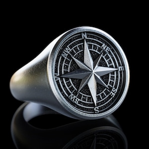 Handmade Silver Compass Ring, Personalized North Star Ring, Polaris Star Ring, Gift for Sailors, Compass Christmas Gift,Compass ring for Men