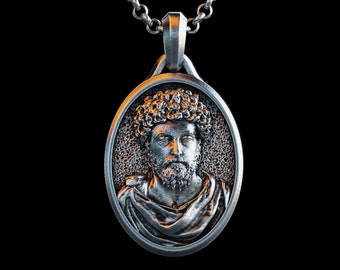 Personalized Marcus Aurelius Bust Silver Necklace, Roman Emperor Pendant, Marcus Aurelius Statue Necklace,Silver Gift for Men, Gift for Him