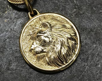 Customized 18K Gold Plated Lion  Necklace, Personalized Gold Lion Mens Pendant, Handmade 18K Gold Lion Medallion, Animal Jewelry Mens Gift
