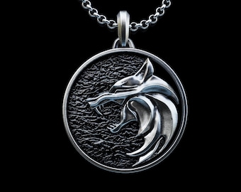 The Witcher Handcrafted Silver Necklace The Witcher Pendant Geralt of Rivia Medallion White Wolf Charm Gwynbleidd Necklace Men