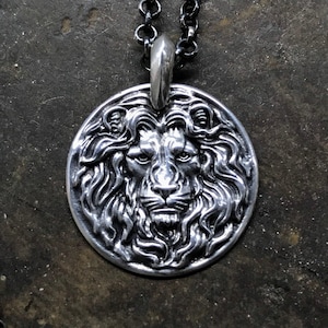 Lion  Coin Pendant,Personalized Lion Head Necklace, Men Lion Necklace, Lion Necklace, Silver Lion Charm,Valentines day gift for men