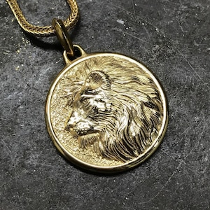 Customized 18K Gold Plated Lion  Necklace, Personalized Gold Lion Mens Pendant, Handmade 18K Gold Lion Medallion, Animal Jewelry Mens Gift