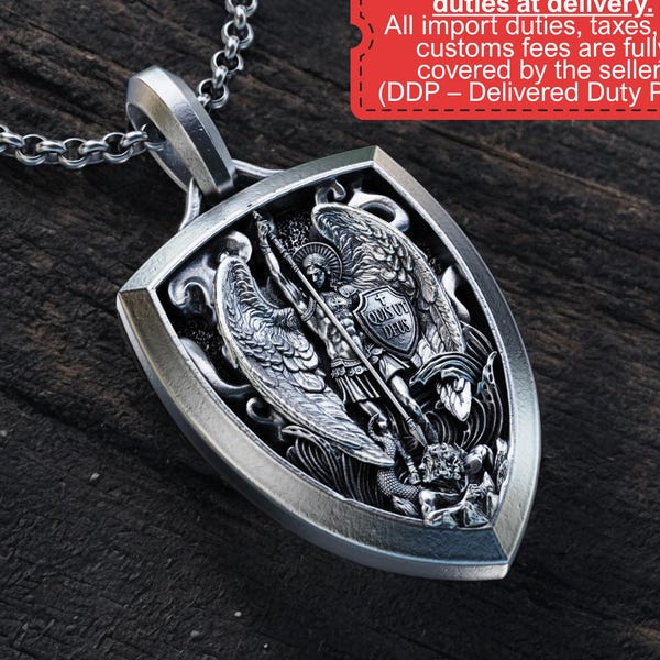 925 Sterling Silber St. Michael Erzengel Halskette, handgemachter religiöser Anhänger für Männer, Silberschild Schutz Schmuck, religiöses Geschenk