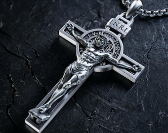 Personalized St. Benedict Crucifix Necklace, Handmade Cross