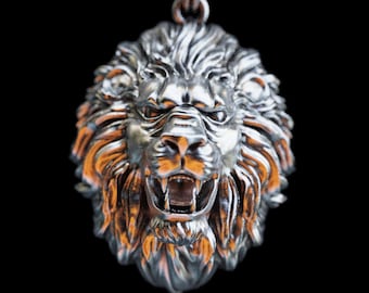Personalized Lion Head Silver Necklace, Roaring 3D Lion Head Necklace, Men Lion Pendant, Silver Lion Charm,Gift for Husband,Lion Gift Idea