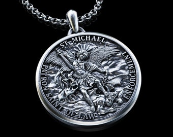 Handmade Archangel Saint Michael Necklace, Personalized Silver Archangel Pendant, St. Michael Silver Men's Pendant, Religious Gift for Men