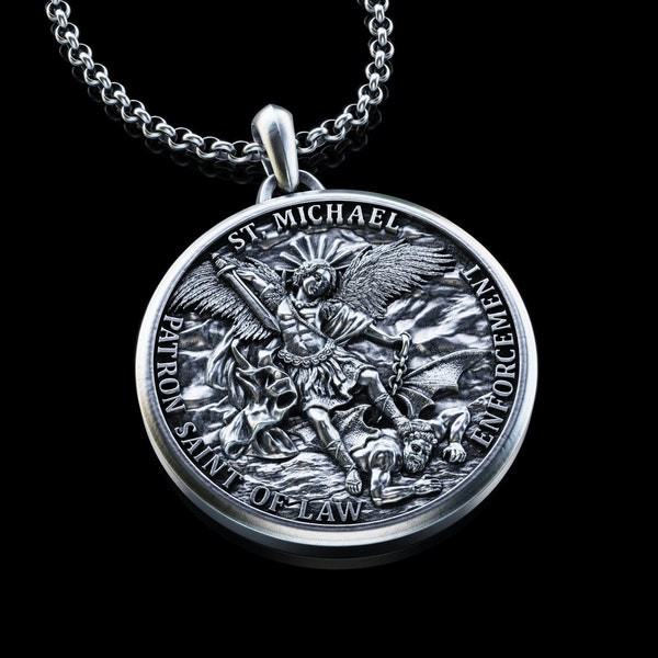 Handmade Archangel Saint Michael Necklace, Personalized Silver Archangel Pendant, St. Michael Silver Men's Pendant, Religious Gift for Men