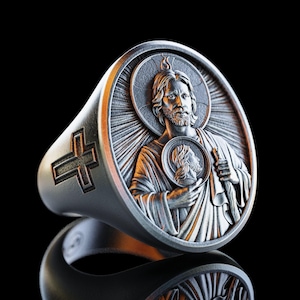 Personalized Jesus Ring, Saint Jude Silver Ring , Engraved Jesus Pendant, Religious Jewellery, Christian Symbols Gift, Religious Men Gift