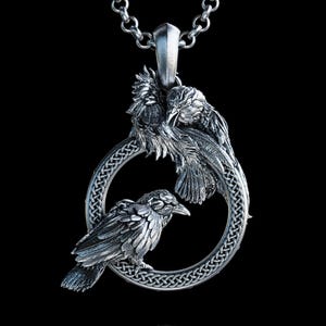 Handmade Odin&#39;s Ravens Hugin and Munin Necklace, Mythology Raven Necklace, Odin&#39;s Pendant,Norse Mythology Raven Necklace