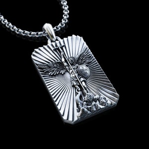 Handmade Archangel Saint Michael Necklace, Personalized Silver Archangel Pendant, St. Michael Silver Men's Pendant, Religious Gift for Men