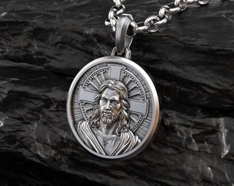 Silver Jesus Christ Necklace,  Jesus Signet Ring, Religious Silver Pendant, Religious Christian Jewellery, Jesus Christ Ring, Gift for Him