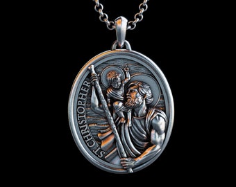 Personalized Saint Christopher Silver Necklace, Handmade St Christopher Pendant, Catholic Jewelry, Religious Men Gift, Christian Pendant