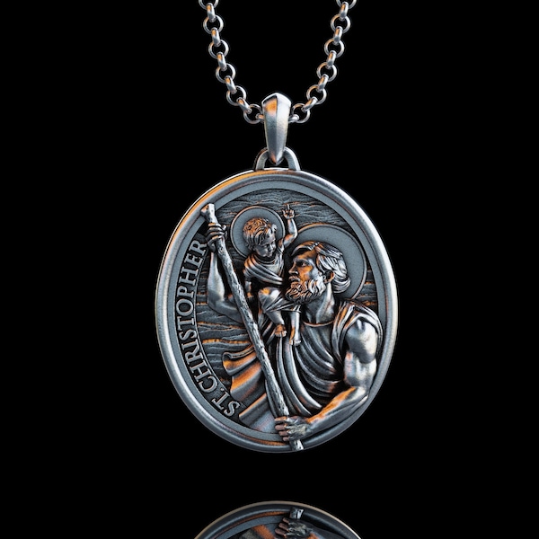 Personalized Saint Christopher Silver Necklace, Handmade St Christopher Pendant, Catholic Jewelry, Religious Men Gift, Christian Pendant