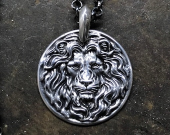 Lion  Coin Pendant,Personalized Lion Head Necklace, Men Lion Necklace, Lion Necklace, Silver Lion Charm,Valentines day gift for men