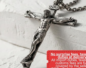 Handmade Personalized Crucifix Pendant, Men's 925K Sterling Silver Jesus Cross Necklace, Baptism Gift, Christian Jewelry, Graduation Gift