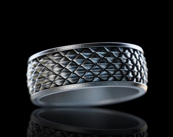 Handmade Dragon Skin Pattern Ring, Personalized Gothic Silver Wedding Band, Dragon jewelry , Men's Jewelry, Engagement Ring, Groomsmen Gift,