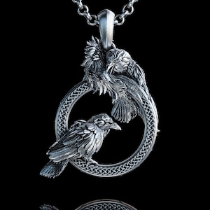 Handmade Odin's Ravens Hugin and Munin Necklace, Mythology Raven Necklace, Odin's Pendant,Norse Mythology Raven Necklace image 1