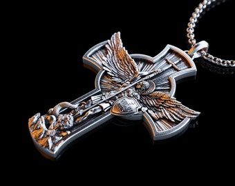 Personalisierte Erzengel-Heilige-Michael-Halskette, orthodoxer Schild-Erzengel-Anhänger, St. Michael-Silber-Herrenanhänger, religiöses Geschenk für Männer