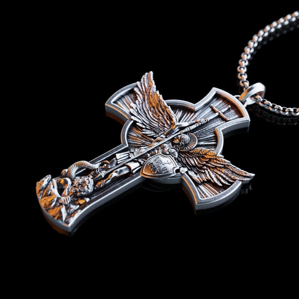 Personalisierte Erzengel-Heilige-Michael-Halskette, orthodoxer Schild-Erzengel-Anhänger, St. Michael-Silber-Herrenanhänger, religiöses Geschenk für Männer