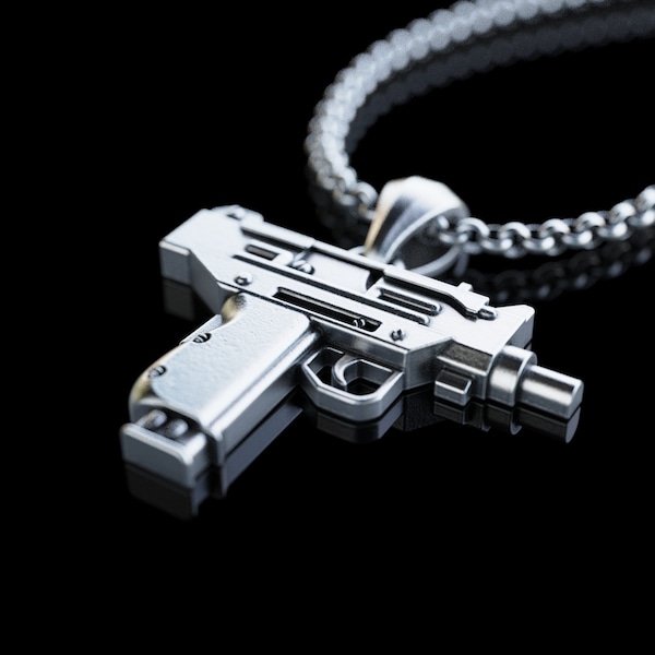 Handmade Uzi Silver Pendant, Personalized Machine Gun Silver Necklace, Call of Duty Necklace, Weapon Jewelry, Memorial Silver Gift for Man