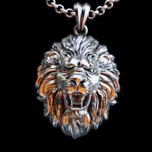 Personalized Lion Head Silver Necklace, Roaring 3D Lion Head Necklace, Men Lion Pendant, Silver Lion Charm,Gift for Husband,Lion Gift Idea