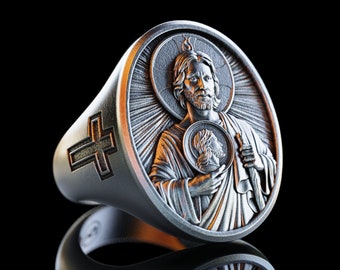 Personalized Jesus Ring, Saint Jude Silver Ring , Engraved Jesus Pendant, Religious Jewellery, Christian Symbols Gift, Religious Men Gift